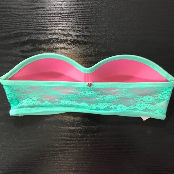Victoria’s Secret Pink XS Lace Bandeau Teal/Pink - Picture 2 of 7
